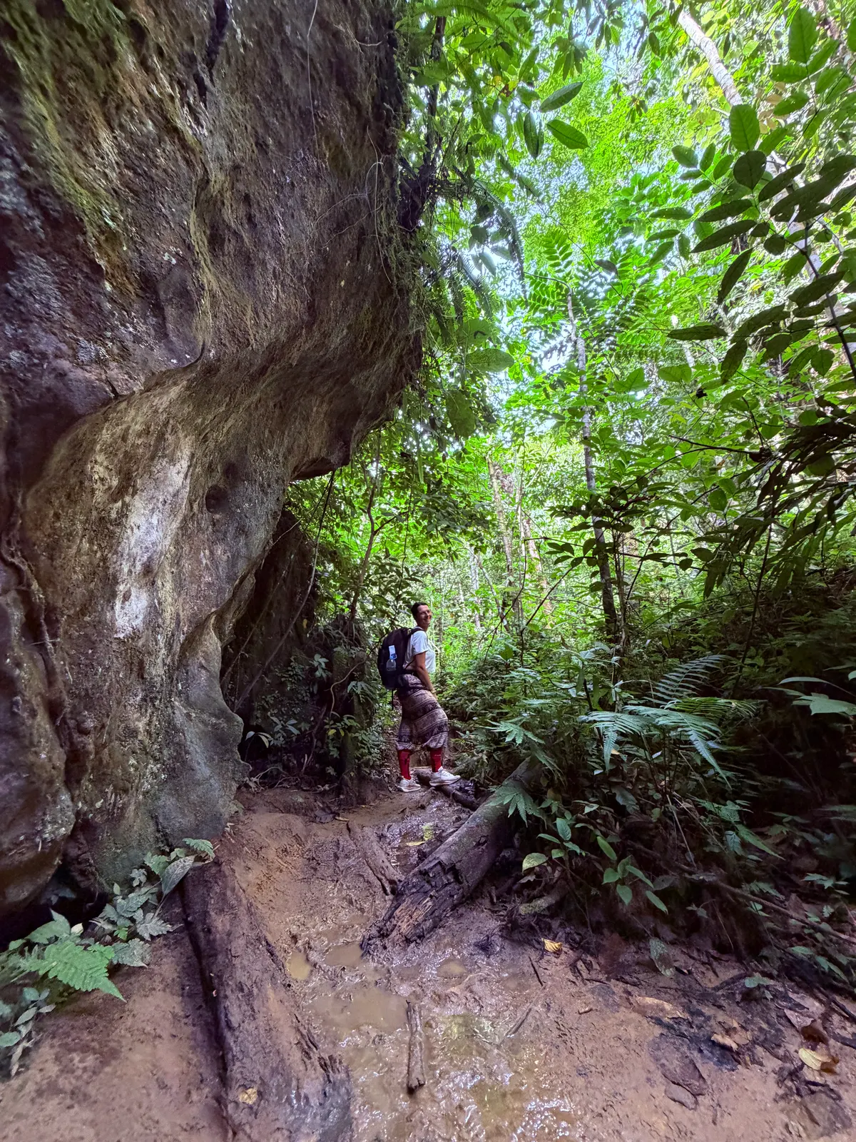 Descente d'un passage raide et boueux dans la jungle